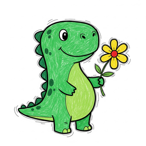 A Gentle Dinosaur Holding a Single Flower